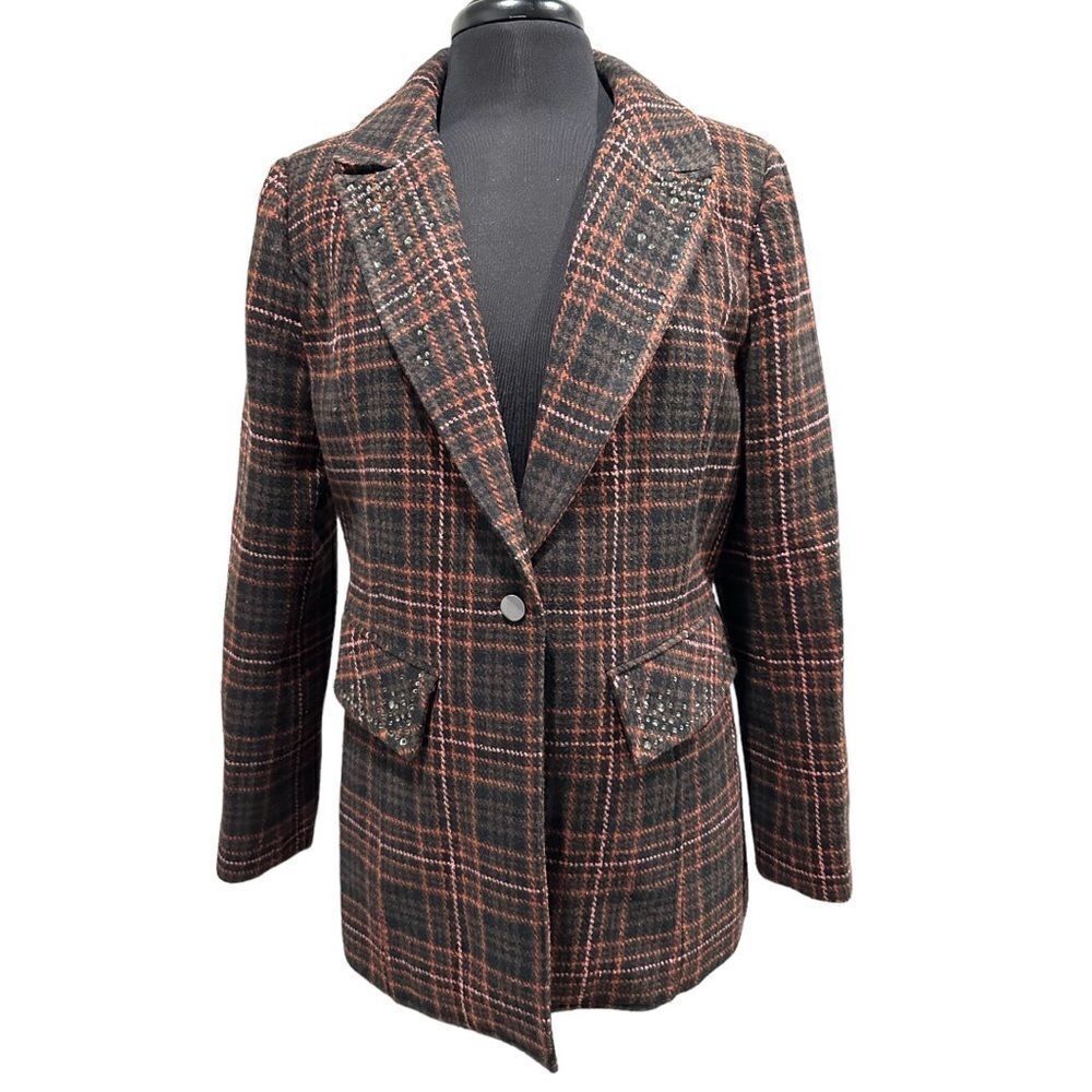 SAM Edelman Margot Mabel Plaid Embellished Blazer Sz L
